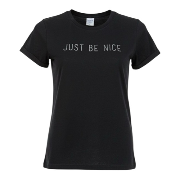 yazbek Tops - Yazbek Black Short Sleeve Fitted Graphic Tee - ‘Just Be Nice’ Size Large